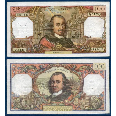 100 Francs Corneille, TTB-,  2.12.1977 Billet de la banque de France