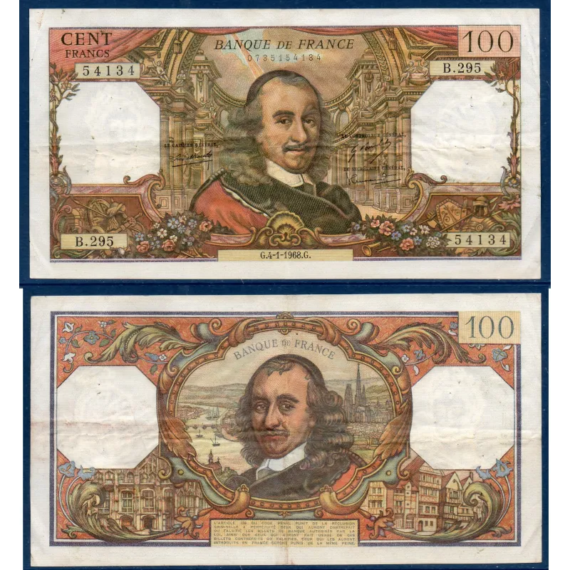 100 Francs Corneille, TTB-, 4.1.1968 Billet de la banque de France 100 Francs Corneille, TTB-, 4.1.1968 Billet de la banque de France