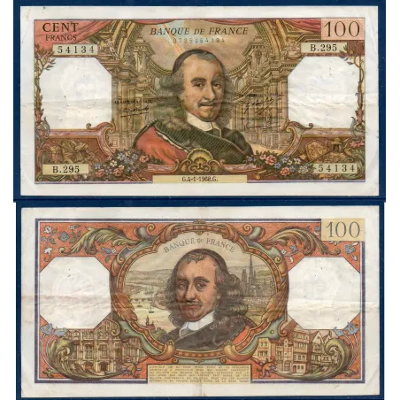 100 Francs Corneille, TTB-,  4.1.1968 Billet de la banque de France