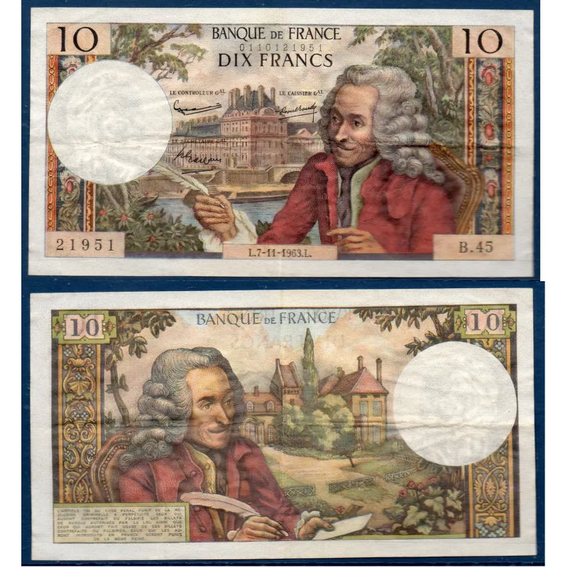 10 Francs Voltaire, TTB, 7.11.1963 Billet de la banque de France