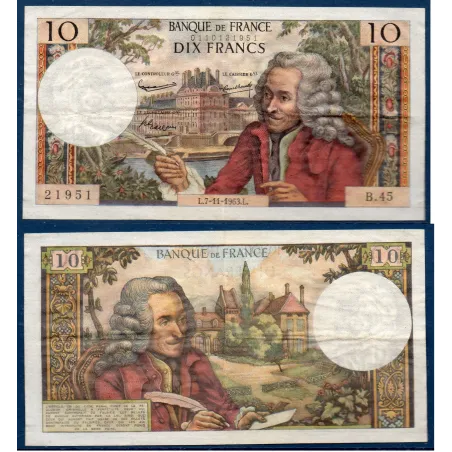 10 Francs Voltaire, TTB, 7.11.1963 Billet de la banque de France