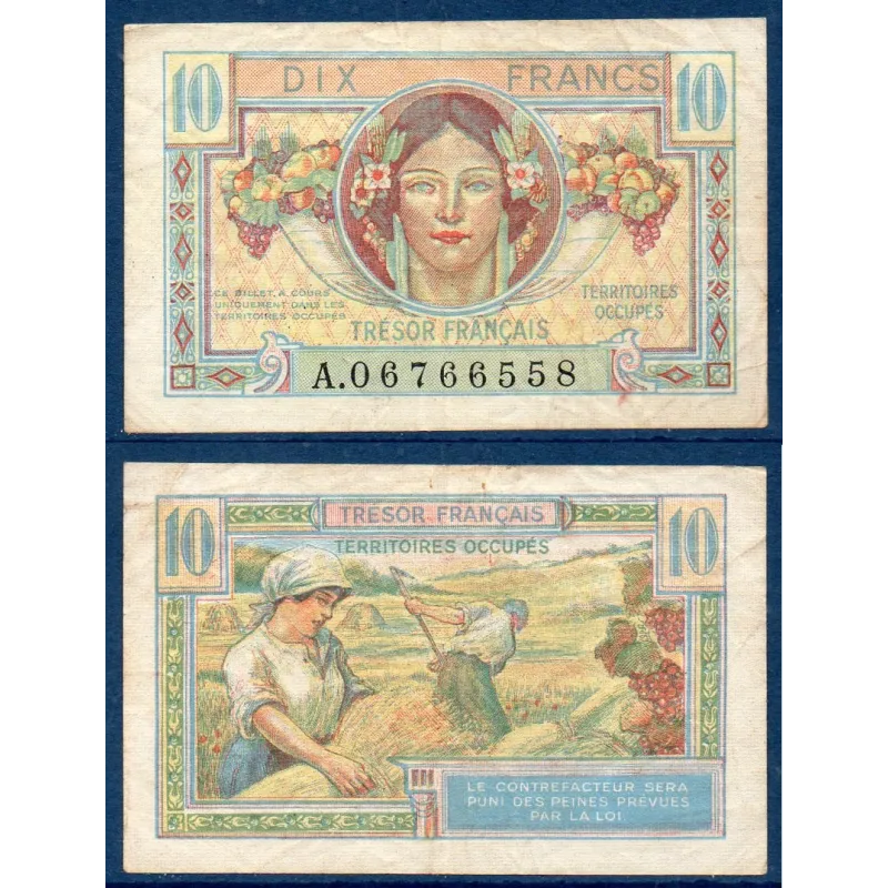 10 Francs Trésor Français, TB+, 1947 Billet du trésor territoires occupés