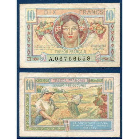 10 Francs Trésor Français, TB+, 1947 Billet du trésor territoires occupés