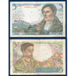 5 Francs Berger, TB+, 5.8.1943 Billet de la banque de France