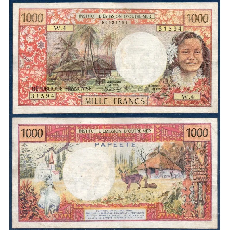 Tahiti P.27c, TB Billet de 1000 Francs 1983 Eglise de Vao