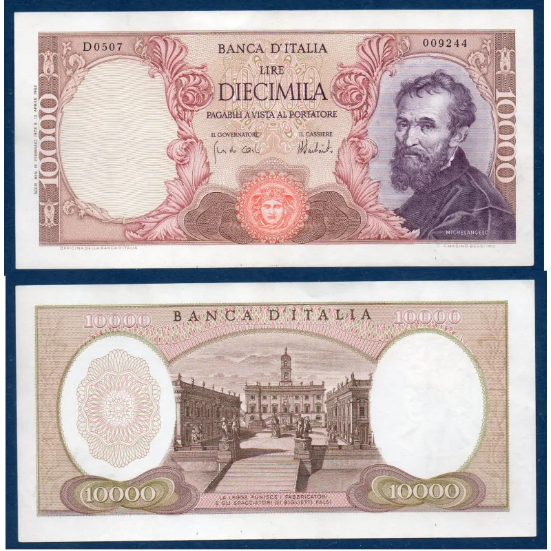 Italie P.97f, TTB+ Billet de 10000 Lire 1973 Michelangelo Italie P.97f, TTB+ Billet de 10000 Lire 1973 Michelangelo