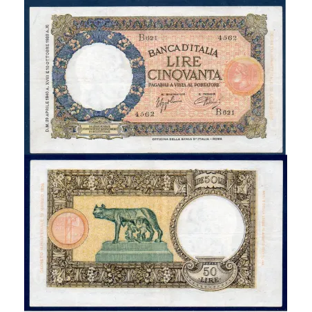 Italie P.54b, TTB Billet de 50 Lire 29.4.1940 Louve