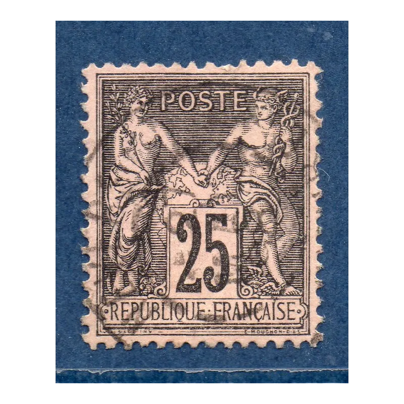 Timbre France Yvert No 97 Type II Sage 25c noir s. rose Oblitéré
