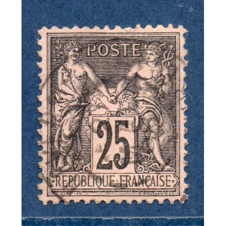 Timbre France Yvert No 97 Type II Sage 25c noir s. rose Oblitéré