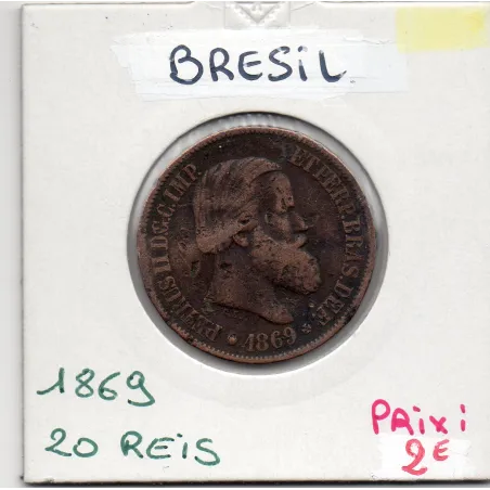 Brésil 20 reis 1869, TB, KM.474 Pedro II