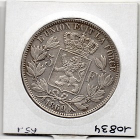 Belgique 5 Francs 1869, Sup, KM 24 pièce de monnaie