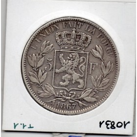 Belgique 5 Francs 1867, TTB, KM 24 pièce de monnaie