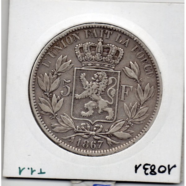 Belgique 5 Francs 1867, TTB, KM 24 pièce de monnaie