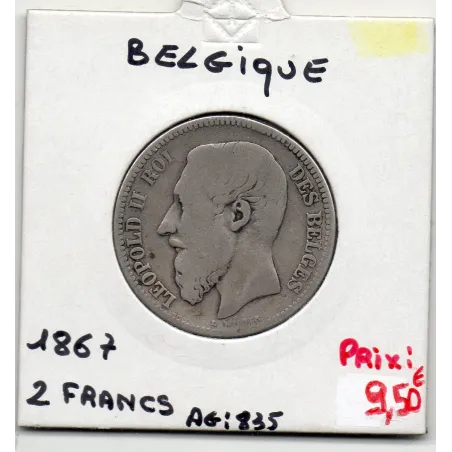 Belgique 2 Francs 1867 en Français, B, KM 30 pièce de monnaie