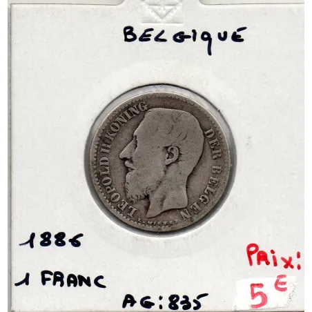 Belgique 1 Franc 1886 en Flamand, TB, KM.29 Leopold II