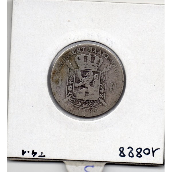 Belgique 1 Franc 1886 en Flamand, TB, KM.29 Leopold II