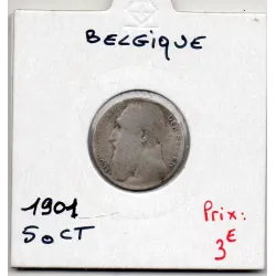 Belgique 1/2 Franc 1901 en Français B, KM 50 pièce de monnaie