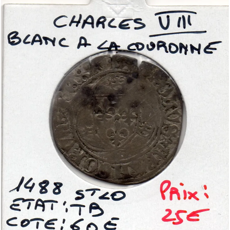 Blanc à la couronne St Lo Charles VIII (1488) TB-