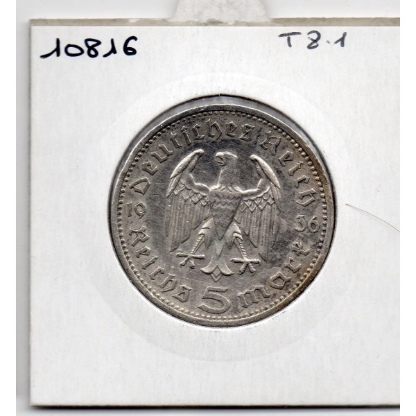 Allemagne 5 reichsmark 1936 A, TTB+ KM.86 Paul von Hindenburg