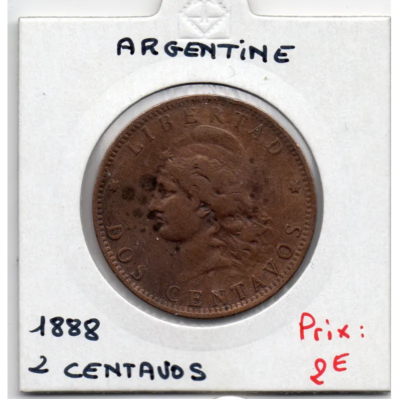 Argentine 2 centavos, 1888, TB, KM 33 pièce de monnaie