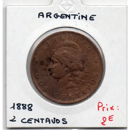 Argentine 2 centavos, 1888, TB, KM 33 pièce de monnaie