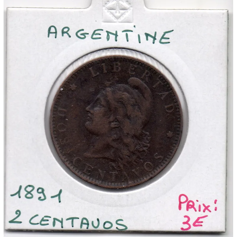 Argentine 2 centavos, 1891, TTB-, KM 33 pièce de monnaie