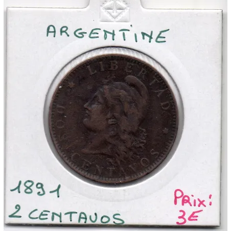 Argentine 2 centavos, 1891, TTB-, KM 33 pièce de monnaie