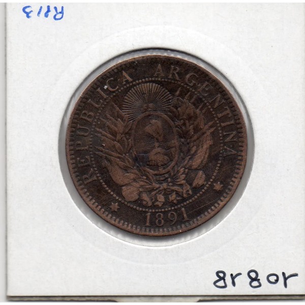 Argentine 2 centavos, 1891, TTB-, KM 33 pièce de monnaie