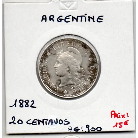 Argentine 20 centavos, 1882, TTB, KM 27 pièce de monnaie