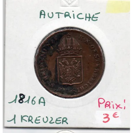 Autriche 1 kreuzer 1816 A Vienne, TB, KM 2113 pièce de monnaie