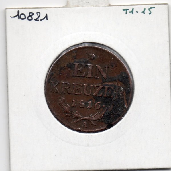 Autriche 1 kreuzer 1816 A Vienne, TB, KM 2113 pièce de monnaie