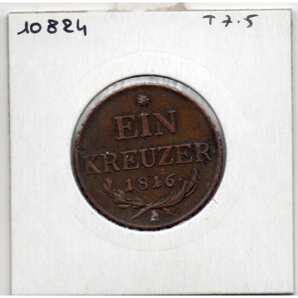 Autriche 1 kreuzer 1816 A Vienne, TTB+, KM 2113 pièce de monnaie