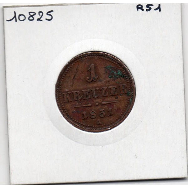 Autriche 1 kreuzer 1851 A Vienne, TB, KM 2185 pièce de monnaie