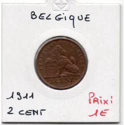 Belgique 2 centimes 1911 en Flamand, TB, KM 36 pièce de monnaie