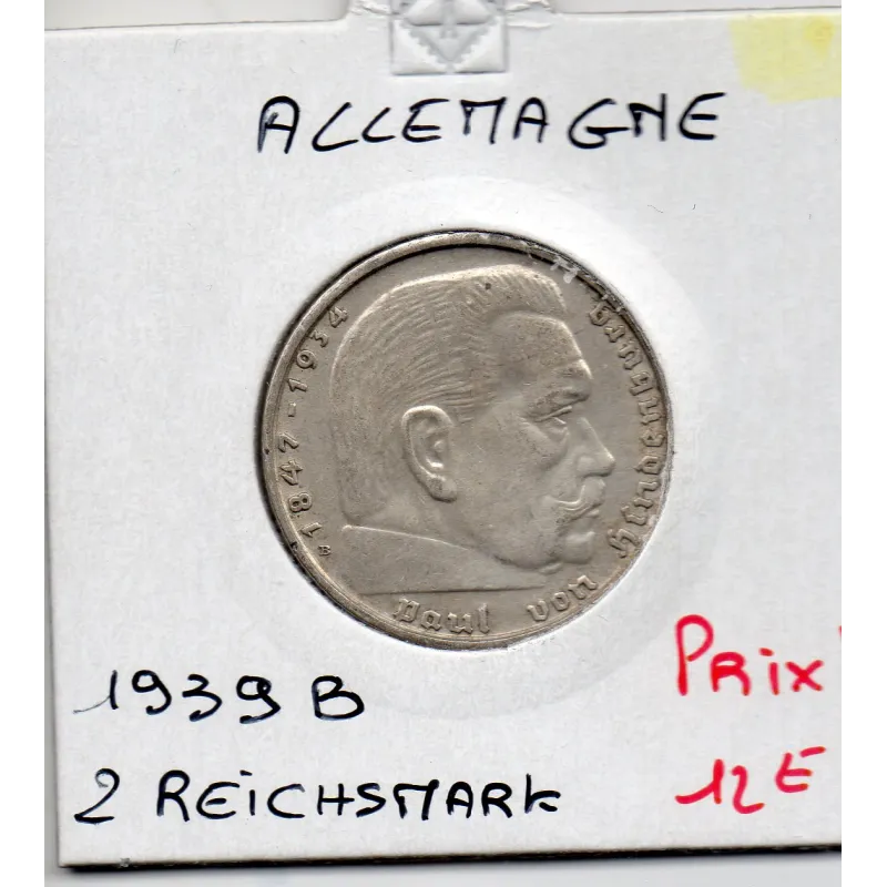 Allemagne 2 reichsmark 1939 B, Sup KM 93 pièce de monnaie Allemagne 2 reichsmark 1939 B, Sup KM 93 pièce de monnaie