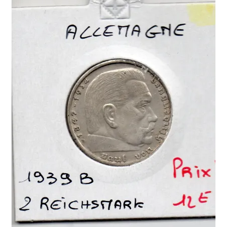 Allemagne 2 reichsmark 1939 B, Sup KM 93 pièce de monnaie