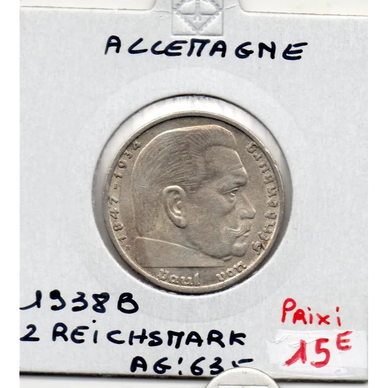Allemagne 2 reichsmark 1938 B, Sup, KM 93 pièce de monnaie Allemagne 2 reichsmark 1938 B, Sup, KM 93 pièce de monnaie