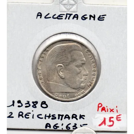 Allemagne 2 reichsmark 1938 B, Sup, KM 93 pièce de monnaie