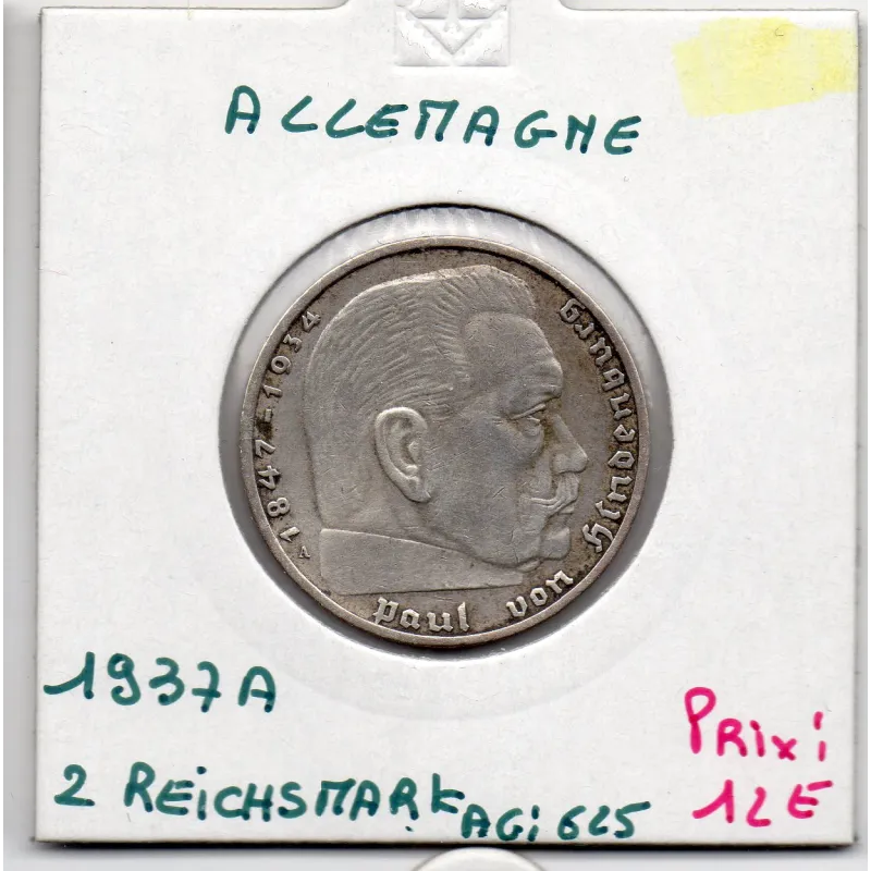 Allemagne 2 reichsmark 1937 A, TTB, KM 93 pièce de monnaie Allemagne 2 reichsmark 1937 A, TTB, KM 93 pièce de monnaie