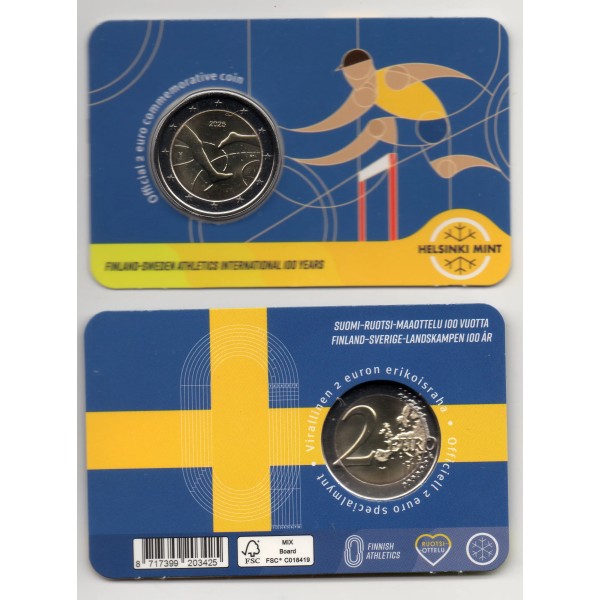 2 euro commémorative Finlande 2025 Finnkampen Coincard Haie pièce de monnaie €