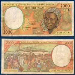 Afrique Centrale P.403Lb , B Billet de 2000 Francs CFA 1994 Gabon