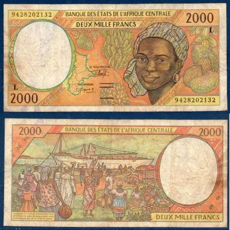 Afrique Centrale P.403Lb , B Billet de 2000 Francs CFA 1994 Gabon