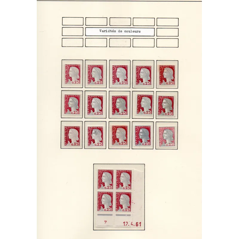 Timbre Yvert No 1263 ensemble 15 timbres avec variantes de couleur Marianne de Decaris Timbre Yvert No 1263 ensemble 15 timbres avec variantes de couleur Marianne de Decaris