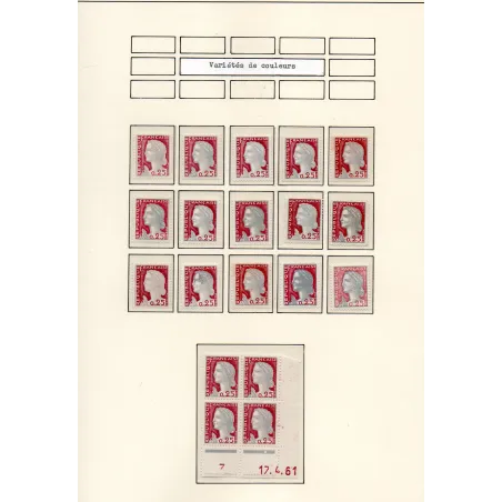 Timbre Yvert No 1263 ensemble 15 timbres avec variantes de couleur Marianne de Decaris
