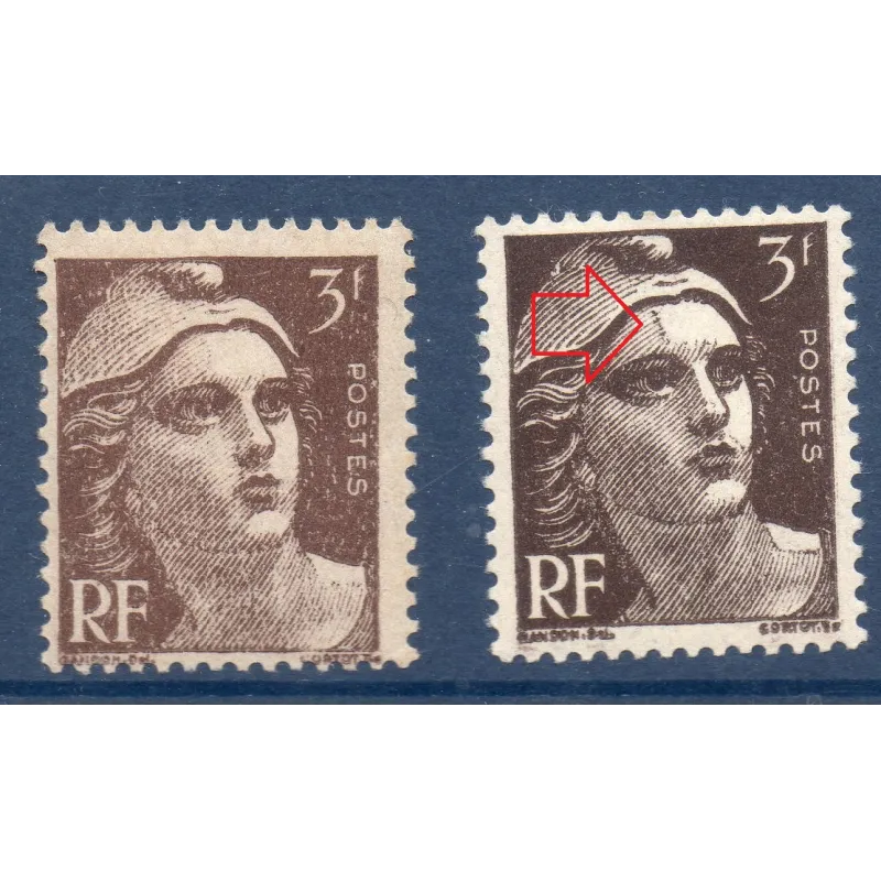 Timbre Yvert No 715 trait sur le front variété de poinçon , neuf ** type marianne de Gandon