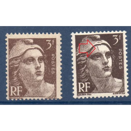 Timbre Yvert No 715 trait sur le front variété de poinçon , neuf ** type marianne de Gandon
