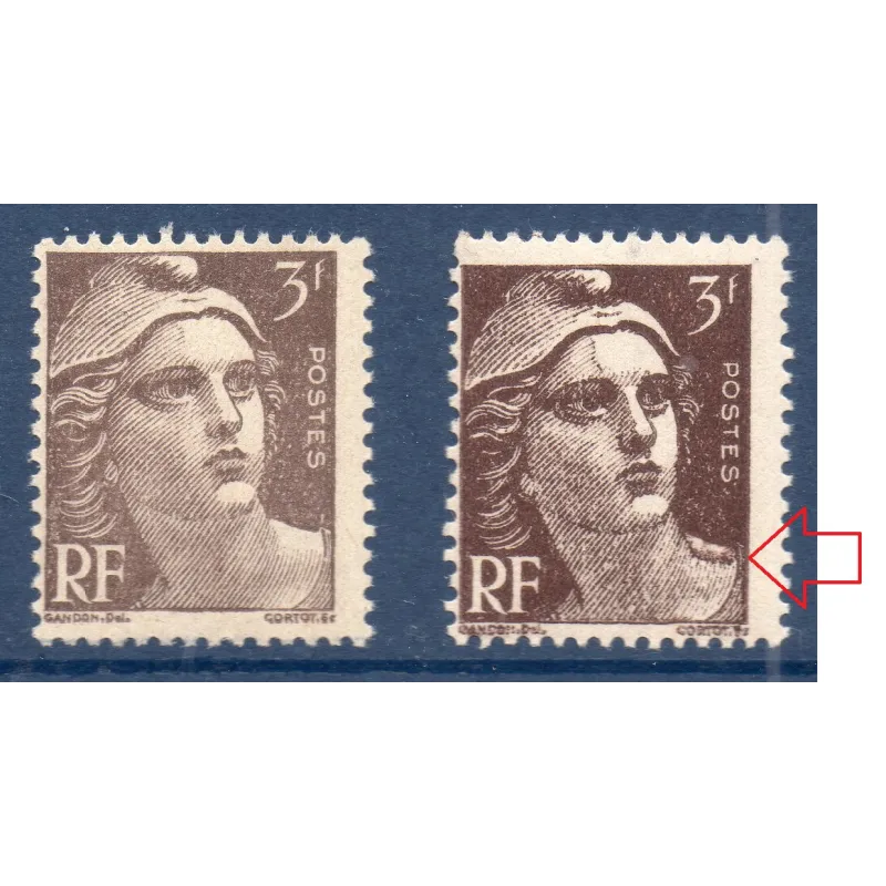 Timbre Yvert No 715f épaulette variété de poinçon , neuf ** type marianne de Gandon