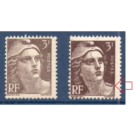 Timbre Yvert No 715f épaulette variété de poinçon , neuf ** type marianne de Gandon