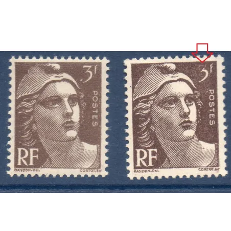 Timbre Yvert No 715 barre du 3 éffacée variété de poinçon , neuf ** type marianne de Gandon