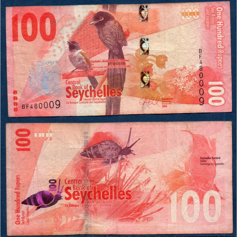 Seychelles P.50, TB Billet de 100 Rupees 2016 Tchitrec Seychelles P.50, TB Billet de 100 Rupees 2016 Tchitrec
